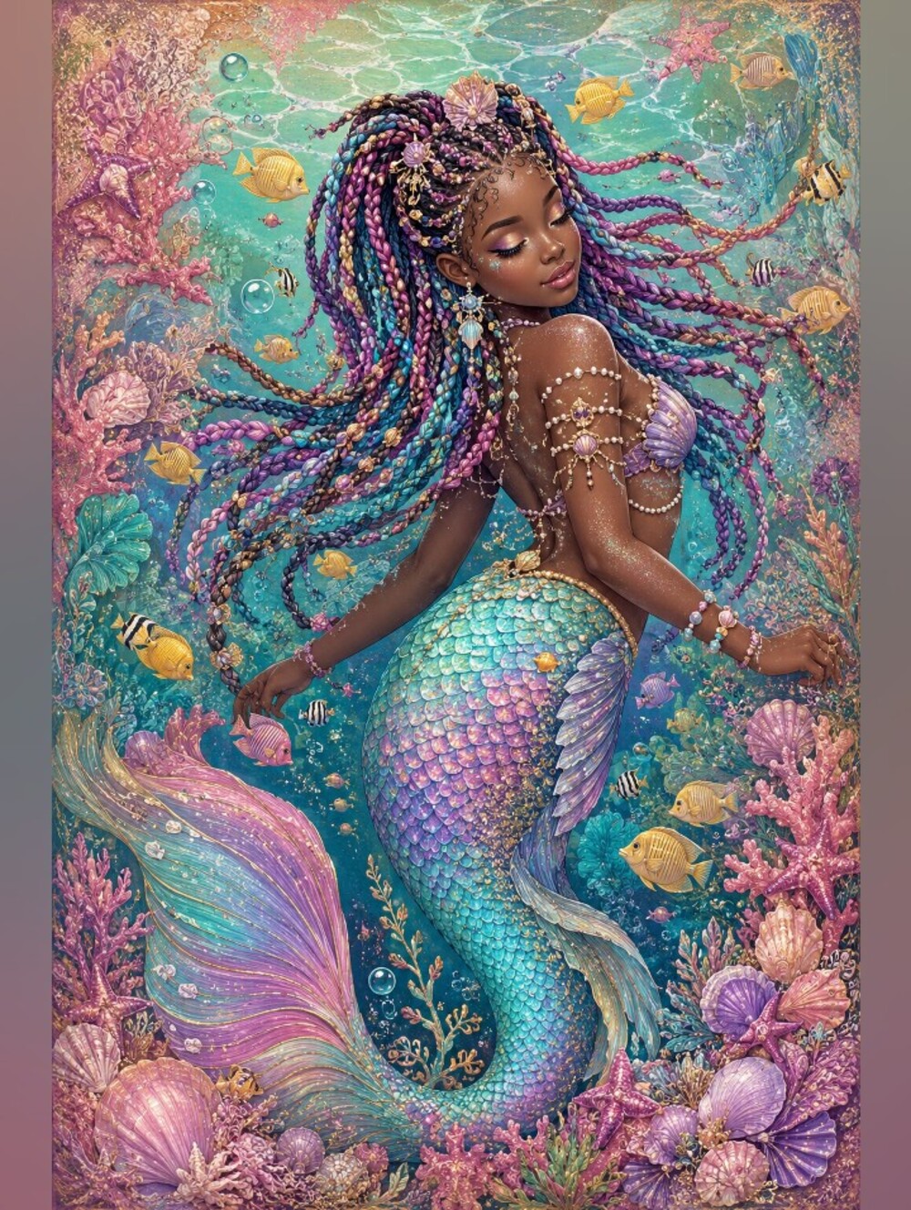 Beautiful Black Mermaid Print